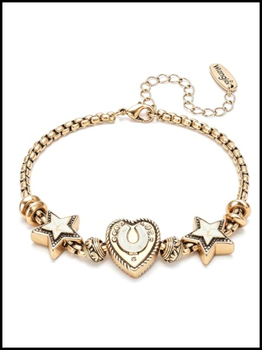 Silver & 14K Gold Plated Sliding Charm Bracelet with Fixed Charms